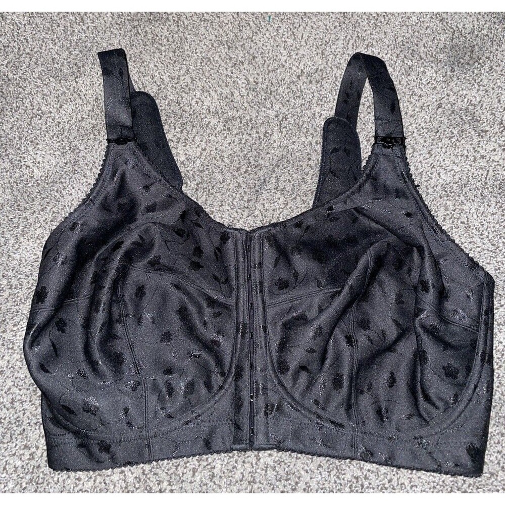 Elila 1515 Front Close Wireless Bra 38H Black Floral Jacquard